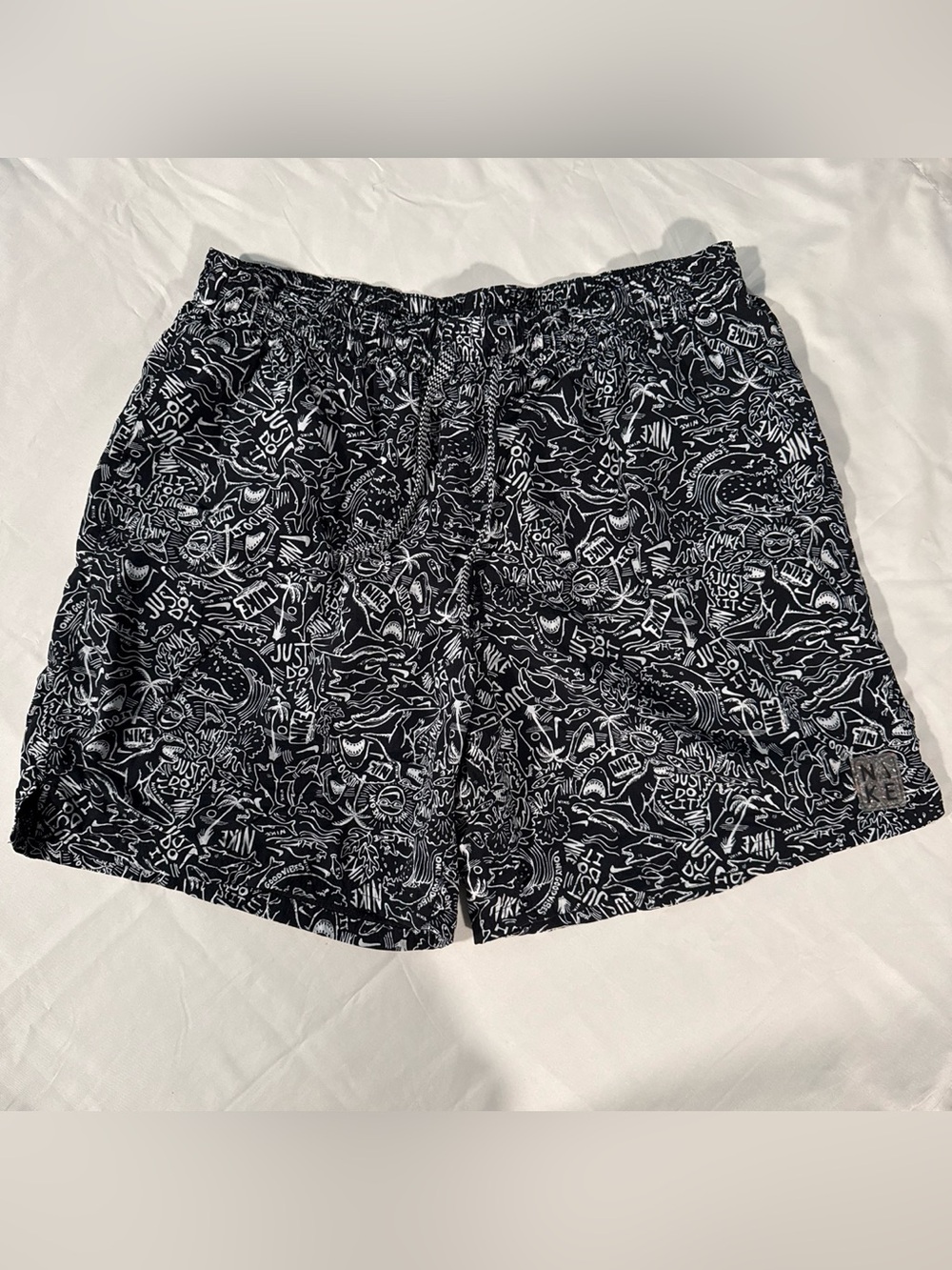 Nike Black & White Doodle-Print Men’s Swim Trunks